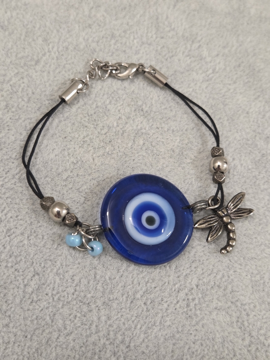None Jewelry - NEW Blue Evil Eye Glass Bead Cord Bracelet Dragonfly Charm Turkish Good Luck